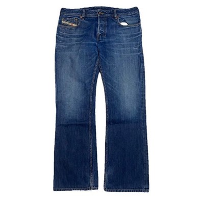 Diesel Zatiny Men's Bootcut Jeans 34x32 Dark Blue Distressed Italian Y2k Denim